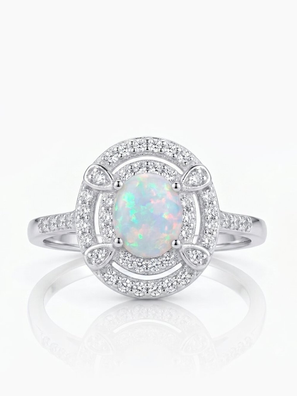 Oval Halo Opal ring, size 7, 925 Sterling Silver Charmed Aroma